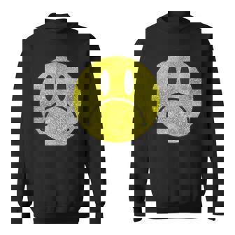 Distressed Frowny Anti Smile Grumpy Sad Face Sweatshirt - Thegiftio