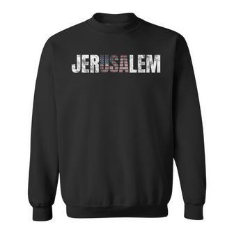 Distressed Jerusalem Jewish Israeli American Flag Sweatshirt - Monsterry AU