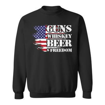 Distressed Patriotic Flag Guns Whisky Beer Freedom Sweatshirt - Monsterry CA