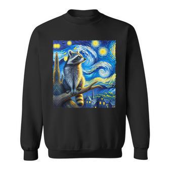 Distressed Raccoon Starry Night Painting Raccoons Van Gogh Sweatshirt - Monsterry UK