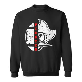 Distressed White Lcp Go Pirates With Football And Patch Sweatshirt - Monsterry