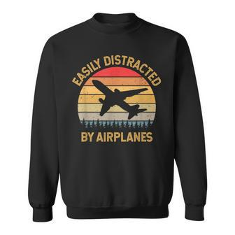 Easily Distracted By Airplanes Vintage Retro Sweatshirt - Monsterry AU
