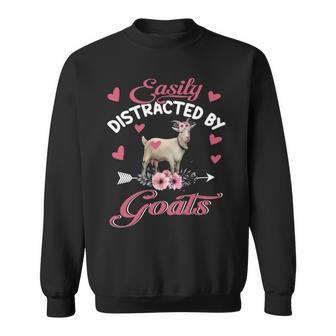 Easily Distracted By Goats Cute Floral Flower Goat Sweatshirt | Mazezy