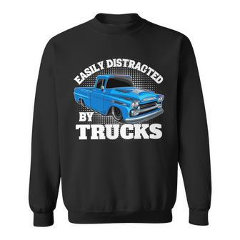 Easily Distracted By Trucks Lowered Truck Retro Truck Sweatshirt - Monsterry UK
