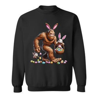 Easter Bigfoot With Bunny & Egg Basket Festive Celebration Sweatshirt - Seseable