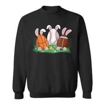 Easter Boys Baseball Basketball Football Bunny Eggs Sweatshirt - Seseable