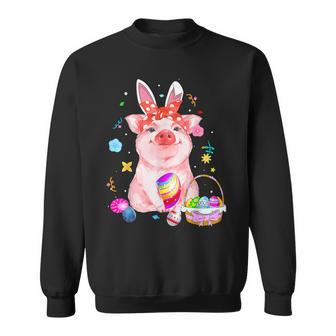 Easter Bunny Spring Pig Bow Egg Hunting Basket Colorful Sweatshirt - Monsterry