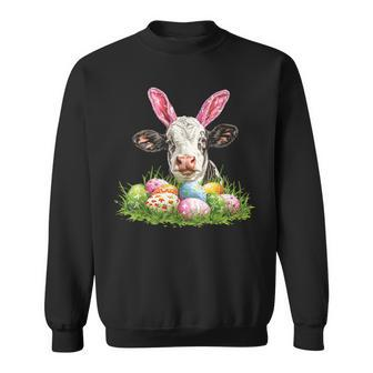 Easter Day Cow Easter Cow Bunny Ears Eggs Basket Sweatshirt - Monsterry DE