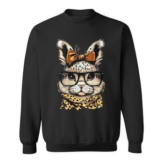 Easter Leopard Print Glasses Rabbit Print Sweatshirt - Seseable