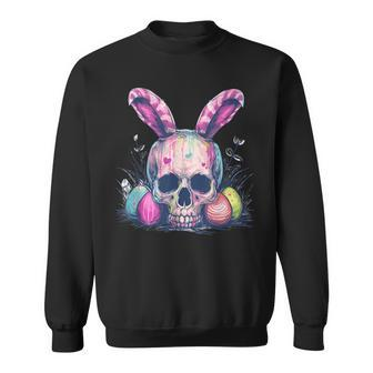 Easter Skull Easter Skull Bunny Ears Easter Egg Sweatshirt - Seseable