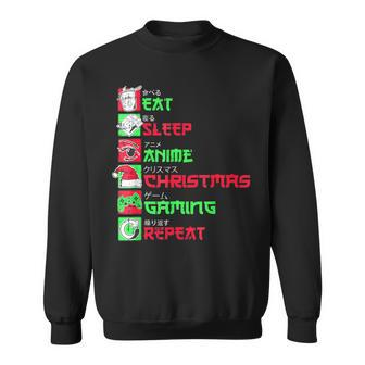 Eat Sleep Anime Gaming Christmas Pajama X Mas Holiday Gamer Sweatshirt | Mazezy