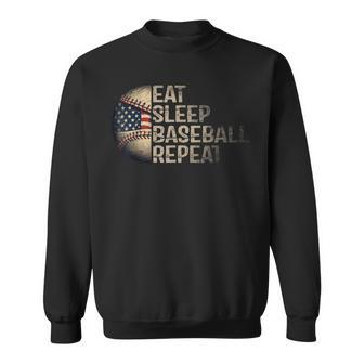 Eat Sleep Baseball Repeat Baseball Player Usa Flag Baseball Sweatshirt - Seseable