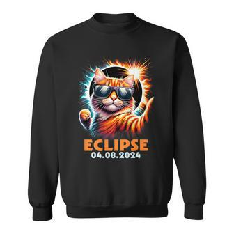 Eclipse 2024 Cat Taking A Selfie With Total Solar Eclipse Sweatshirt - Seseable