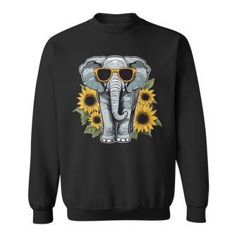 Elephant With Sunglasses And Sunflowers Sweatshirt | Mazezy