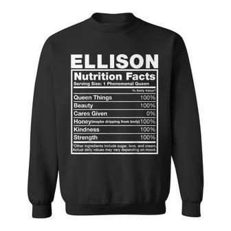 Ellison Nutrition Facts Ellison Name Birthday Sweatshirt - Seseable