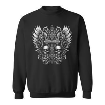 Emo Y2k Grunge Aesthetic Alt Goth Skull Cross Gothic Sweatshirt - Thegiftio UK