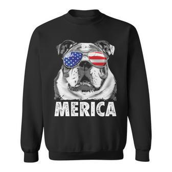 English Bulldog 4Th Of July Merica Usa Flag Retro Sweatshirt | Mazezy