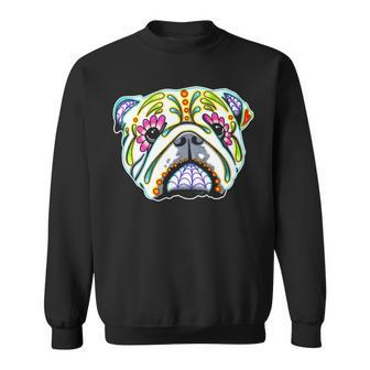 English Bulldog Day Of The Dead Sugar Skull Dog Sweatshirt | Mazezy