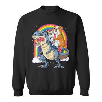 English Bulldog Unicorn Riding Dinosaur T Rex Girls Sweatshirt - Monsterry