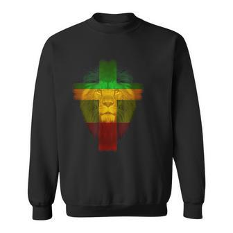 Ethiopian Flag Colors On Lion Ethiopian Cross Sweatshirt - Monsterry CA