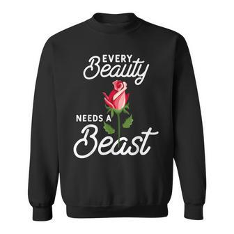 Every Beauty Needs A Beast Matching Couple Weightlifting Sweatshirt - Monsterry