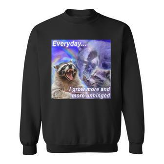 Everyday I Grow More Unhinged Raccoon Opossums Possums Meme Sweatshirt - Seseable