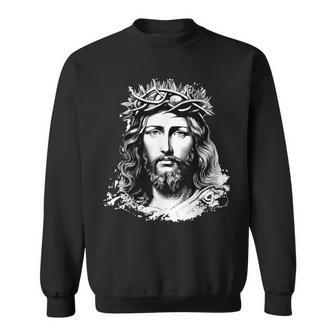 Face Of Jesus Christ Crown Of Thorns Catholic Faith Sweatshirt - Seseable