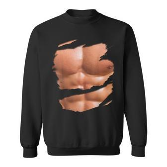 Fake Muscle Under Clothes Chest Six Pack Abs Sweatshirt - Thegiftio UK
