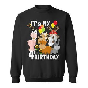 Farm Animals 4 Year Old It's My 4Th Birthday Party Farm Sweatshirt - Monsterry UK