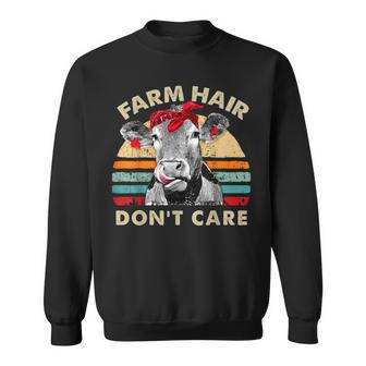 Farm Hair Don't Care T Pun Cows Lover Vintage Farm Sweatshirt - Thegiftio UK