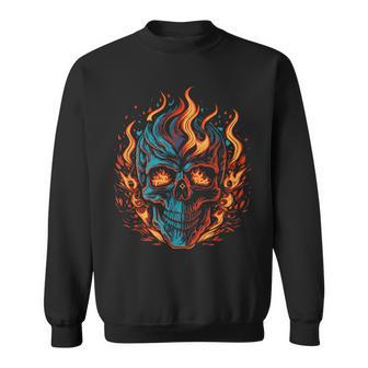 Fiery Flaming Skull Awesome Vintage Motorcycle Sweatshirt - Monsterry