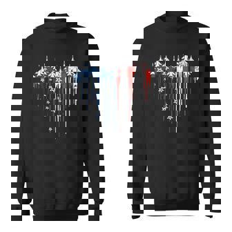Fighter Jet Airplane American Flag Heart 4Th Of July Retro Sweatshirt | Mazezy
