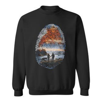 Fingerprint Waves Ocean Landscape Walking Figures Sweatshirt - Monsterry