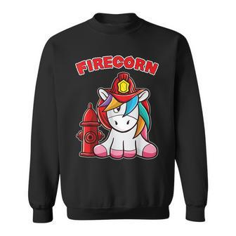 Firecorn Firefighter Unicorn With Red Fireman Helmet Fire Sweatshirt - Monsterry