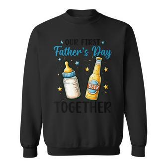 Our First Father's Day Together Baby Milk Bottle Daddy Beer Sweatshirt - Thegiftio UK