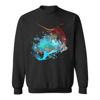 Fishing Marlin Swordfish Retro Vintage Sunset Watercolor Sweatshirt - Monsterry