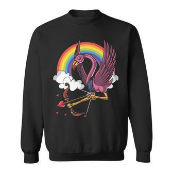 Flamingo Bird Valentines Day Love Rainbow Sweatshirt | Mazezy