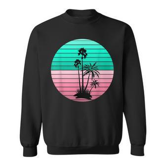Flamingo Pink And Teal Palm Tree Sunset Sweatshirt - Monsterry CA