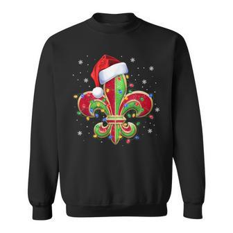 Fleur De Lis Christmas Ornament With Santa Hat Xmas Lights Sweatshirt - Monsterry