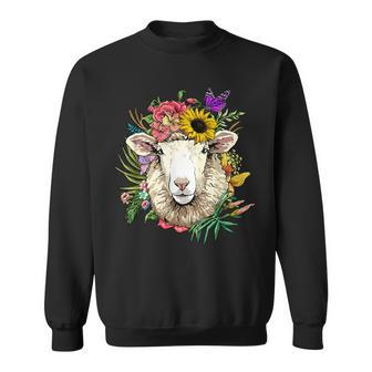 Floral Sheep Lamb Farm Animal Face Farmer Sheep Lover Sweatshirt - Monsterry CA