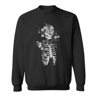 Floral Skeleton Flowers Goth Occult Death Dark Alt Aesthetic Sweatshirt - Seseable
