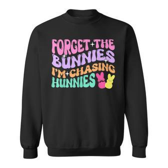 Forget The Bunnies I'm Chasing Hunnies Easter Day Groovy Sweatshirt - Seseable