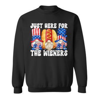 Fourth Of July Gnomes With Hot Dog Just Here For The Wieners Sweatshirt - Monsterry DE