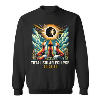 Fox Howling At Solar Eclipse Sweatshirt - Seseable