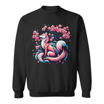 Fox Japanese Nine Tailed Fox Cherry Blossom Flowers Sweatshirt - Seseable