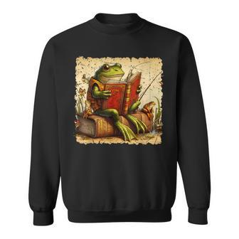 Frog & Toad Fishing Vintage Classic Book Frog Reading Book Sweatshirt - Monsterry CA