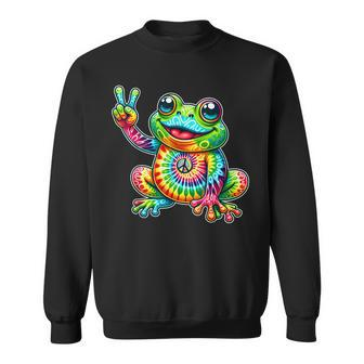 Frog Peace Sign Tie Dye Hippie Sweatshirt - Seseable
