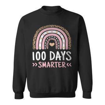 100Th Day Of School 100 Days Smarter Leopard Rainbow Sweatshirt - Monsterry UK