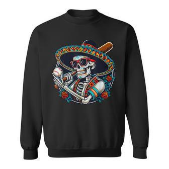 Baseball Skeleton Mexican Sombrero Cool Cinco De Mayo Sweatshirt - Thegiftio UK
