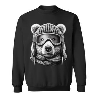 Bear With Ski Goggles And Knitted Hat Skiing Sweatshirt - Thegiftio UK
